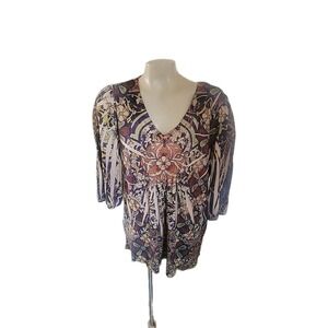 Canyon River Blues Plus Size Blouse 1X Bohemian Chic Casual V-neck Beach Sexy